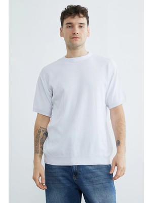 FullaModa Selanik Örgüsü Desenli  Triko Tişört