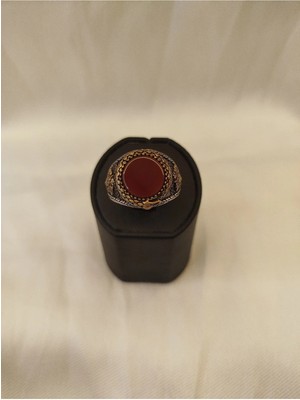 Generic 925 Ayar Gümüş Bordo Taşlı Erkek Yüzük – El Işçiliği/ Ölçü No: 25