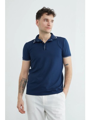 FullaModa Ribanalı Yarım Çıtçıtlı  Polo Yaka Tişört