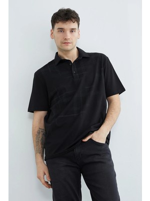 FullaModa Ince Kareli Polo Yaka Tişört