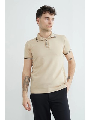 FullaModa Ribanalı Yarım Çıtçıtlı  Polo Yaka Tişört