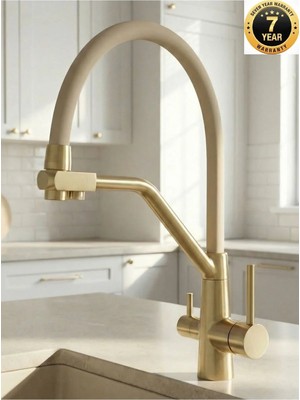 OEM Mutfak Evye Bataryası Dual Flow Su Arıtma Çıkışlı Mat Gold Spiralli 7 Yıl Garantili Ithal