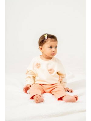 Chicsy Baby Organik Kız Bebek Çocuk  3D Örgü Çiçekli Mevsimlik 2\'li Alt Üst Eşorfman Takım