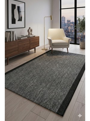 Hasır Dokuma Kaymaz Taban Sisal Kesme Halı Mutfak Koridor Hol Yolluk  S906 Siyah