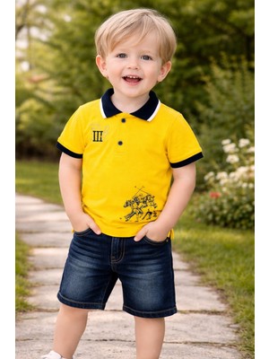 Chicsy Baby Tarz Lakos Asker Desenli Belden Ayarlanabilir Kısa Kollu Şortlu 2\'li Takım Çocuk ve Bebek Giyim Özel