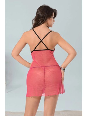Çamaşır Kenti Pembe Tül Gecelik - 654