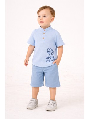 Chicsy Baby Tarz Gömlek Yaprak Desenli Belden Ayarlanabilir Kısa Kollu Şortlu 2\'li Takım