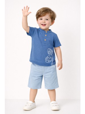 Chicsy Baby Tarz Gömlek Yaprak Desenli Belden Ayarlanabilir Kısa Kollu Şortlu 2\'li Takım