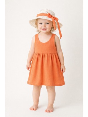 Chicsy Baby Tatlı Fitilli Şapkalı Fiyonklu Kız Bebek Elbisesi