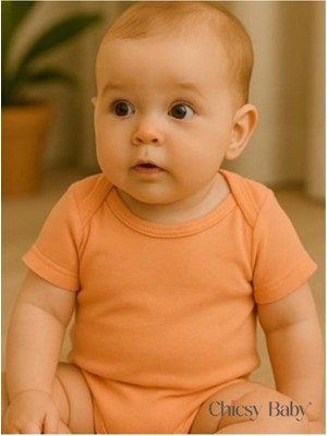 Chicsy Baby Unisex Bebek Organik Pamuklu Çıtçıtlı Kısa Kollu Zıbın Body 0-12 Ay
