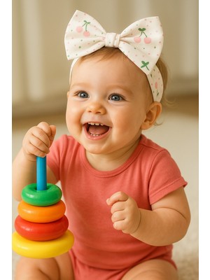 Chicsy Baby Kız Bebek Kiraz Desenli Fiyonklu Esnek Saç Bandı