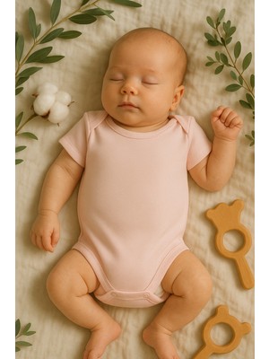 Chicsy Baby Unisex Bebek Organik Pamuklu Çıtçıtlı Kısa Kollu Zıbın Body 0-12 Ay