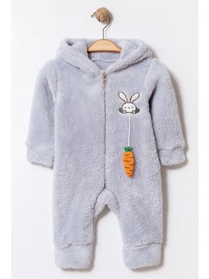 Chicsy Baby Kışlık Tatlı Peluş Tavşan Desenli Kapüşonlu Fermuarlı Bebek Tulum