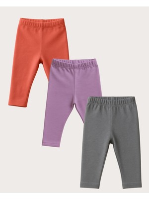 Chicsy Baby Unisex Bebek Üçlü Düz Renkli Organik Kumaş 3\'lü Tayt Seti Ilkbahar Yazlık 3-12 Ay