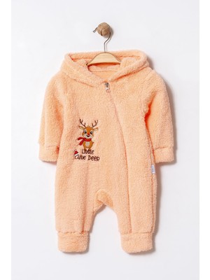 Chicsy Baby Kışlık Tatlı Ren Geyikli Nakışlı Kapüşonlu Welsoft Fermuarlı Bebek Tulum