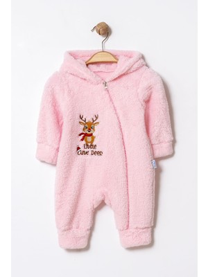 Chicsy Baby Kışlık Tatlı Ren Geyikli Nakışlı Kapüşonlu Welsoft Fermuarlı Bebek Tulum