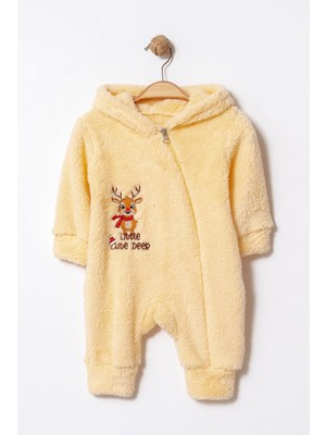 Chicsy Baby Kışlık Tatlı Ren Geyikli Nakışlı Kapüşonlu Welsoft Fermuarlı Bebek Tulum