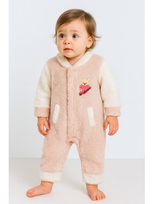 Chicsy Baby Kışlık Tatlı Welsoft Kalpli Nakışlı Kolay Giyimli Kapüşonsuz Bebek Tulum