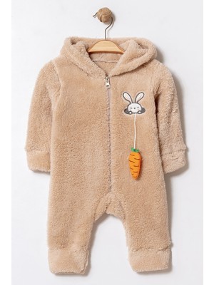 Chicsy Baby Kışlık Tatlı Peluş Tavşan Desenli Kapüşonlu Fermuarlı Bebek Tulum
