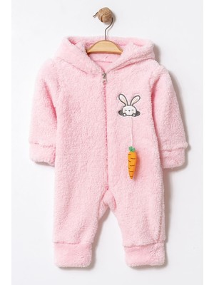 Chicsy Baby Kışlık Tatlı Peluş Tavşan Desenli Kapüşonlu Fermuarlı Bebek Tulum