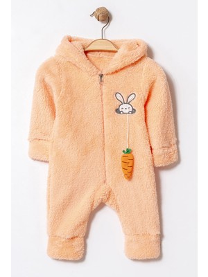 Chicsy Baby Kışlık Tatlı Peluş Tavşan Desenli Kapüşonlu Fermuarlı Bebek Tulum