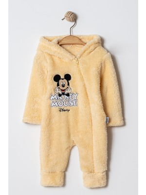 Chicsy Baby Kışlık Tatlı Mickey Mouse Nakışlı Fermuarlı Kapüşonlu Tulum %100 Pamuk Sarı
