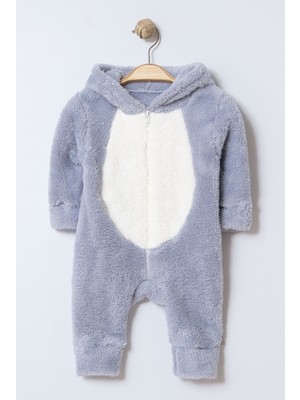 Chicsy Baby Kışlık Tatlı Erkek Bebek Peluş Kapüşonlu Fermuarlı Tulum