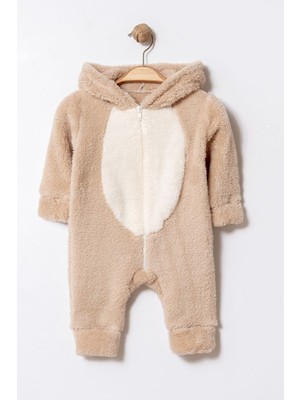 Chicsy Baby Kışlık Tatlı Erkek Bebek Peluş Kapüşonlu Fermuarlı Tulum