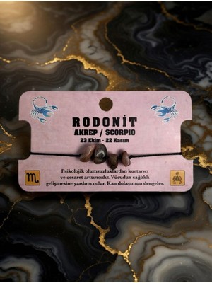 Meneva Aksesuar Akrep Burcuna Özel Doğal Rodonit Taşı Denge ve Cesaret Bilekliği