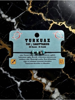 Meneva Aksesuar Yay Burcuna Özel Doğal Turkuaz Taşı Bileklik