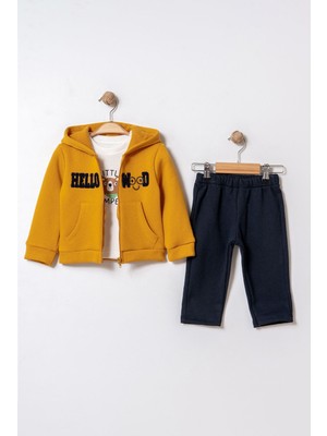 Chicsy Baby Bebek Mevsimlik 3’lü Alt Üst Takım Kapüşonlu Sweatshirt ve Eşofman Altı