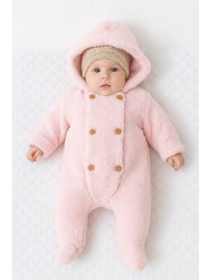 Chicsy Baby Kışlık Tatlı Welsoft Patikli Düğmeli Kulaklı Kapüşonlu Bebek Tulum