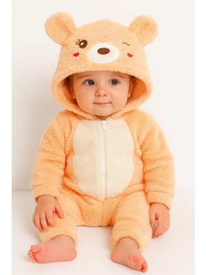 Chicsy Baby Kışlık Tatlı Welsoft Fermuarlı Kapüşonlu Göğüs Detaylı Bebek Tulum