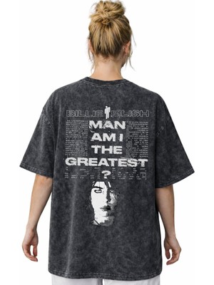 Sevbano Tasarım Billie Eilish Şarkıcı Sırt Baskılı Unisex Oversize Vintage Yıkamalı Tişört