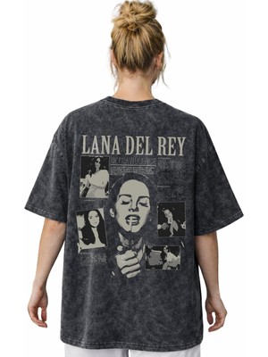 Sevbano Lana Del Rey Şarkıcı Sırt Baskılı Unisex Oversize Vintage Yıkamalı Tişört