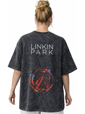 Sevbano Linkin Park Rock Metal Müzik Grubu Sırt Baskılı Unisex Oversize Vintage Yıkamalı Tişört