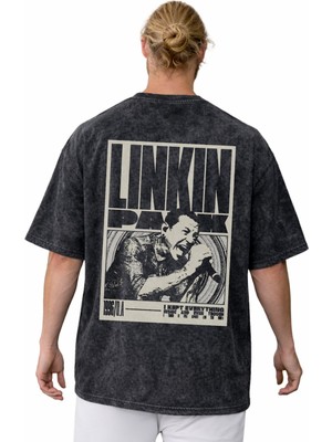 Sevbano Linkin Park Rock Metal Müzik Grubu Sırt Baskılı Unisex Oversize Vintage Yıkamalı Tişört