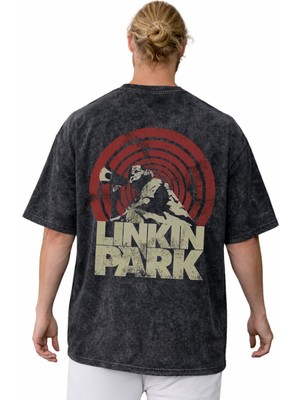 Sevbano Linkin Park Rock Metal Müzik Grubu Sırt Baskılı Unisex Oversize Vintage Yıkamalı Tişört