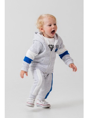 Chicsy Baby Bebek Çocuk Mevsimlik Panda Baskılı Kapüşonlu Fermuarlı Sweatshirt Tişört ve Eşofman Altı 3’lü Takım