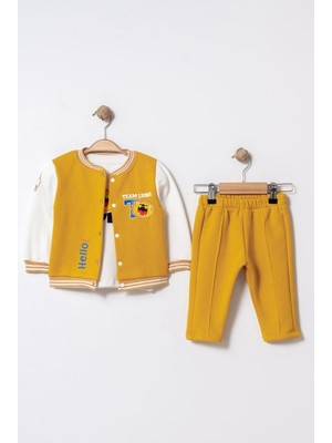 Chicsy Baby Bebek Mevsimlik 3’lü Takım Aslan Desenli Fermuarlı Ceket Tişört ve Eşofman Altı