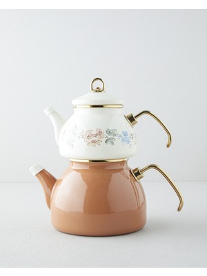 English Home Brisa Emaye Çaydanlık 1,1 Litre + 2,3 Litre Kahverengi