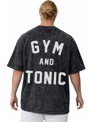 Sevbano Tasarım Gym And Tonic Fitness Bodybuilding Sırt Baskılı Unisex Oversize Vintage Yıkamalı Tişört