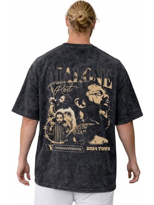 Sevbano Tasarım Post Malone Rapper Şarkıcı Sırt Baskılı Unisex Oversize Vintage Yıkamalı Tişört