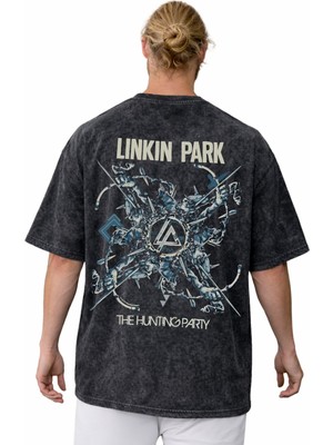 Sevbano Linkin Park Rock Metal Müzik Grubu Sırt Baskılı Unisex Oversize Vintage Yıkamalı Tişört