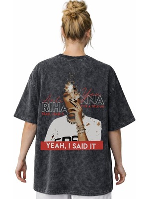 Sevbano Tasarım Rihanna Şarkıcı Sırt Baskılı Unisex Oversize Vintage Yıkamalı Tişört
