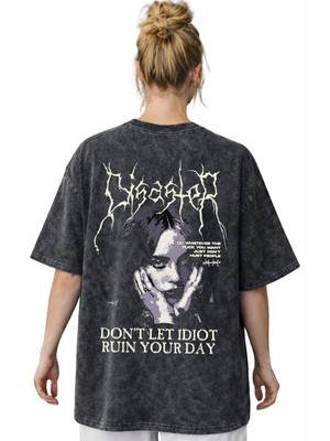 Sevbano Tasarım Billie Eilish Şarkıcı Sırt Baskılı Unisex Oversize Vintage Yıkamalı Tişört