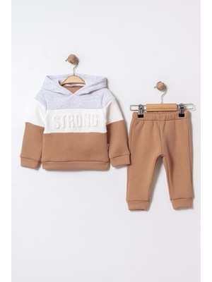 Chicsy Baby Bebek Mevsimlik 2’li Takım Kapüşonlu Kabartma Yazılı Sweatshirt ve Eşofman Altı