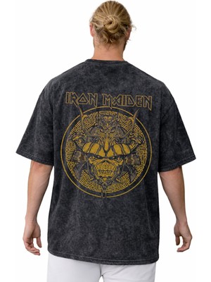 Sevbano Iron Maiden Rock Metal Müzik Grubu Sırt Baskılı Unisex Oversize Vintage Yıkamalı Tişört