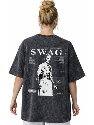 Sevbano Tasarım Swag Justin Bieber Şarkıcı Sırt Baskılı Unisex Oversize Vintage Yıkamalı Tişört