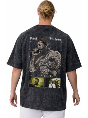 Sevbano Post Malone Rapper Şarkıcı Sırt Baskılı Unisex Oversize Vintage Yıkamalı Tişört